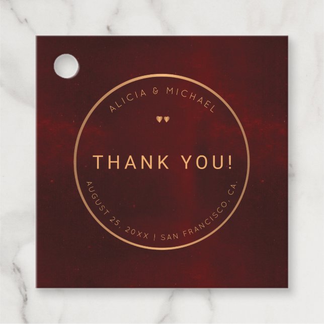 Étiquettes Cadeau Formal luxury burgundy gold wedding thank (Devant)