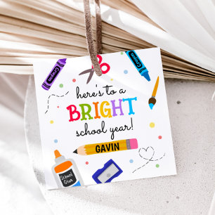 Étiquettes Cadeau Fournitures scolaires Bright Carré de l'année scol