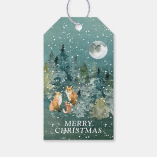Étiquettes-cadeau Fox Family Forest Pleine lune Snowfall Personnalis