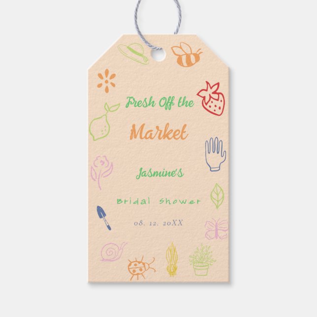 Étiquettes-cadeau Fraîche Hors Du Marché Douche Nuptiale Tirée À La  (Devant)