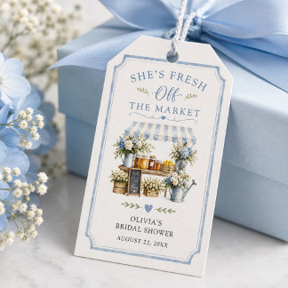 Étiquettes-cadeau Fraîchement sur le marché Cadeau de mariage Bleu e