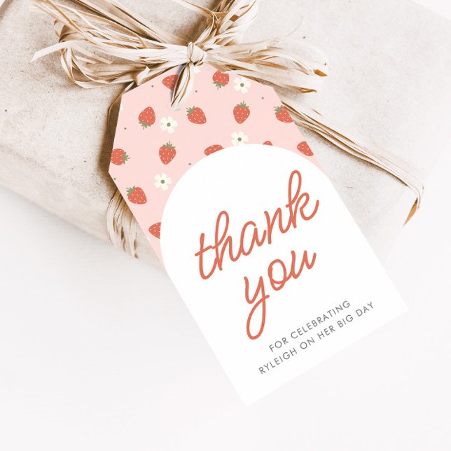 Étiquettes-cadeau Fraise 1er anniversaire filles Merci (Créateur téléchargé)
