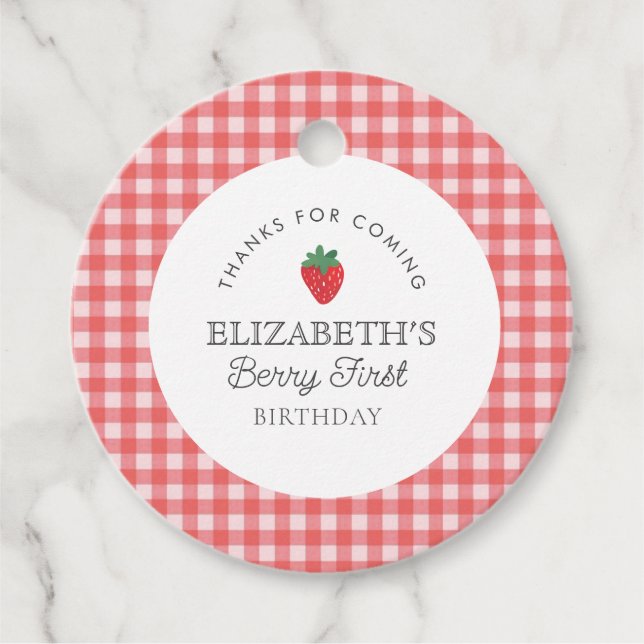 Étiquettes Cadeau Fraise Berry Premier pique-nique Anniversaire (Devant)