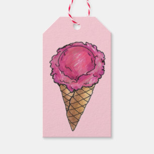 Étiquettes-cadeau Fraise Crème de glace rose Scoop Waffle Cone Footy