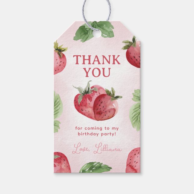 Étiquettes-cadeau Fraise mignonne Anniversaire Merci Favoriser (Devant)