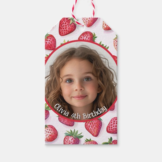 Étiquettes-cadeau Fraise Photo personnalisée et nom Plaque papier (Devant)
