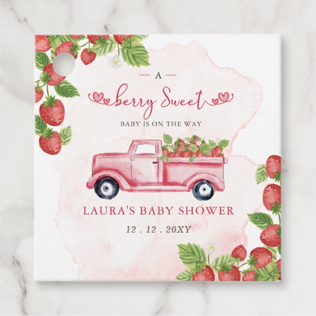 Étiquettes Cadeau Fraise rose Rouge Berry Baby shower sucré (Devant)
