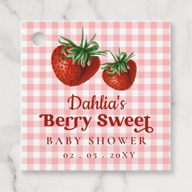 Étiquettes Cadeau Fraise rose Rouge Berry Baby shower sucré (Devant)