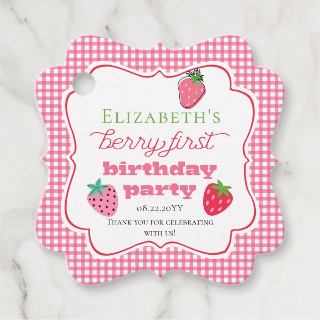 Étiquettes Cadeau Fraises Fille Berry Premier anniversaire fête (Devant)