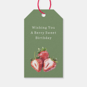 Étiquettes-cadeau Fraises Vert Olive Anniversaire Sucré