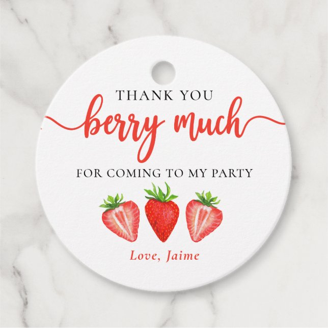 Étiquettes Cadeau Framboise rouge Merci d'anniversaire beaucoup (Devant)