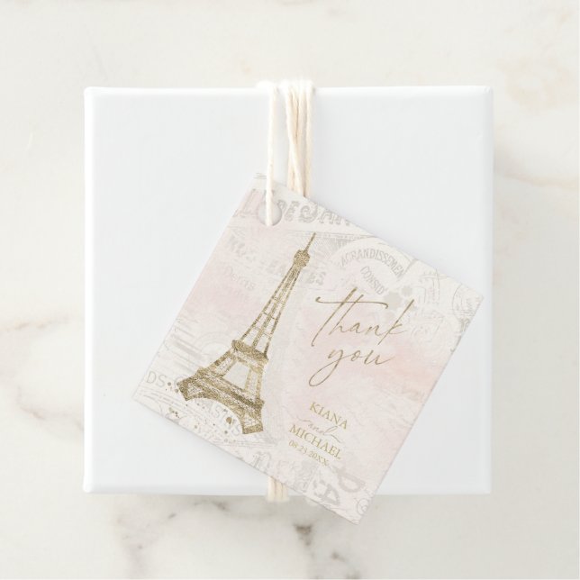 Étiquettes Cadeau Français Romance Mariage Merci Blush ID870 (En situation)