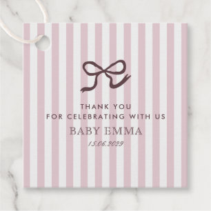 Étiquettes Cadeau Français Rose Bow & Stripes Baby shower Favoriser