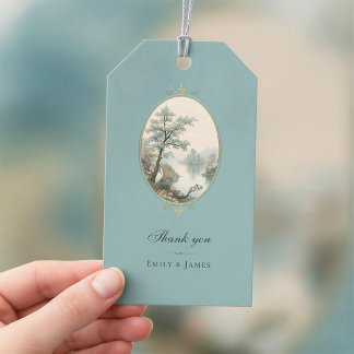 Étiquettes-cadeau French Heron Dusty Blue Wedding Gift Tag