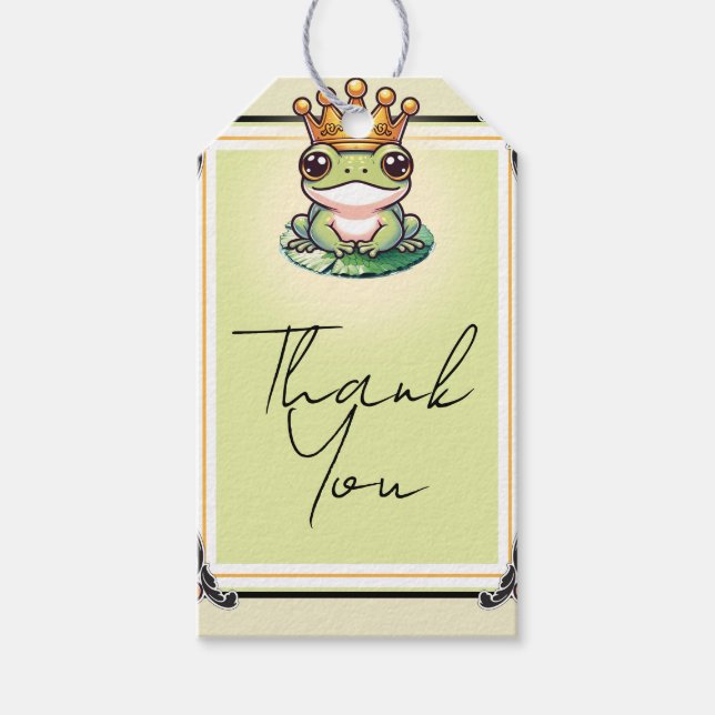 Étiquettes-cadeau Frog Prince en or Couronne Baby Shower Invitations (Devant)