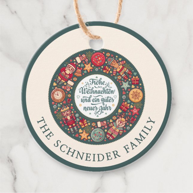 Étiquettes Cadeau Frohe Weihnachten Wreath (Devant)