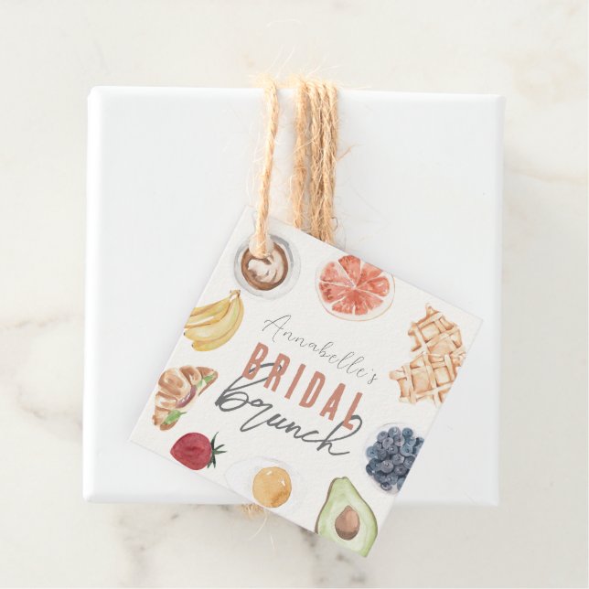 Étiquettes Cadeau Fruits de café gaufre Aquarelle Brunch nuptial (En situation)