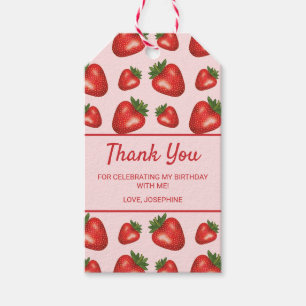 Étiquettes-cadeau Fruits De Fraise Rouge Sur Merci Rose Anniversaire