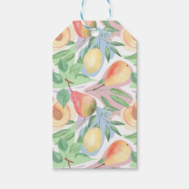 Étiquettes-cadeau Fruits, pêches, poires, citrons, aquarelle (Devant)