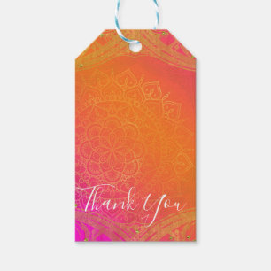 Étiquettes-cadeau Fuchsia Pink Orange & Gold Indian Mandala Party