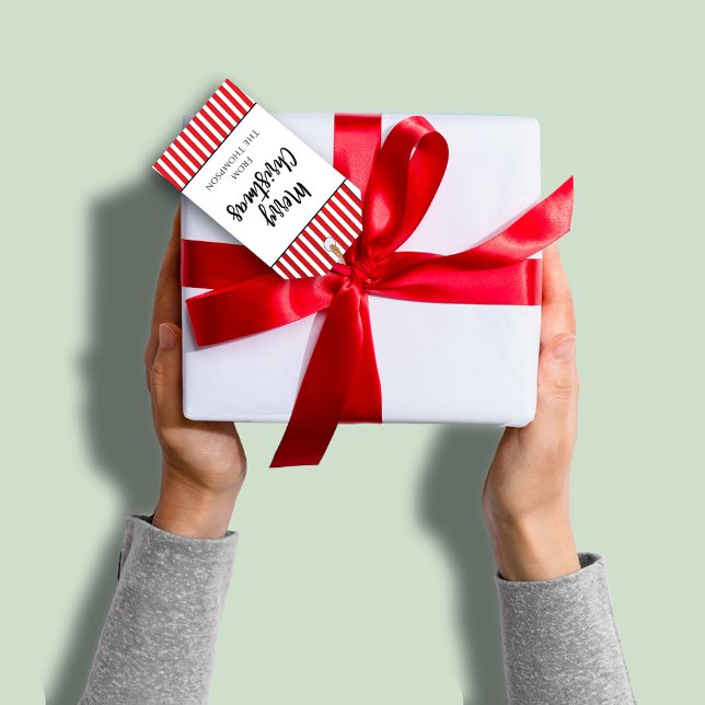 Étiquettes-cadeau Fun de Noël Whimsical mignon Stripes vacances (Merry Christmas cute whimsical calligraphy script gift tag.)