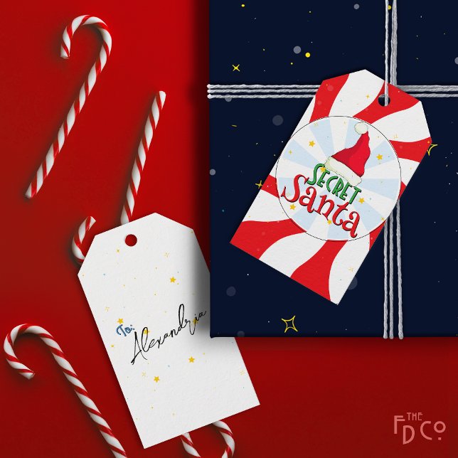 Étiquettes-cadeau Fun Retro Secret Père Noël Pepperment Candy Swirl (Créateur téléchargé)
