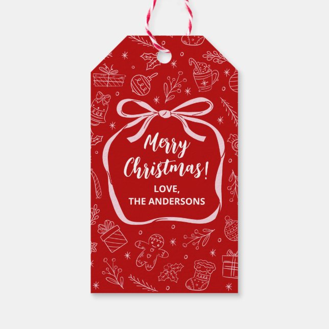 Étiquettes-cadeau Fun Whimsical Main dessinée Noël (Dos)