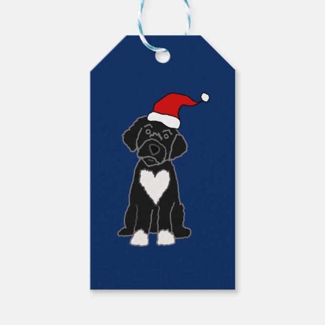 Étiquettes-cadeau Funky Black Portugais Water Dog Noël (Devant)