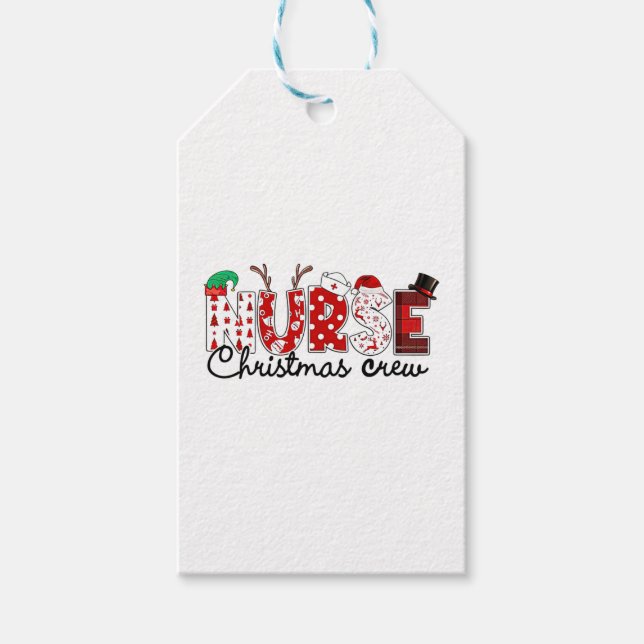 Étiquettes-cadeau Funny Christmas Nurse Crew Reindeer Père Noël plai (Devant)