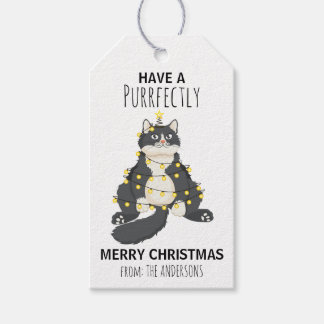Étiquettes-cadeau Funny Festive Christmas Cat Tree Cute Cartoon