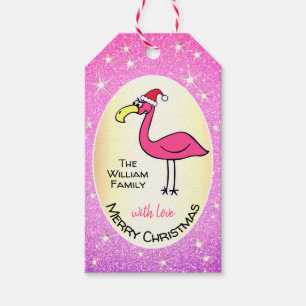 Étiquettes-cadeau Funny Flamant rose de Noël rose Parties scintillan