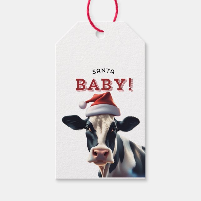 Étiquettes-cadeau Funny Père Noël bébé Noël Holstein vache (Devant)