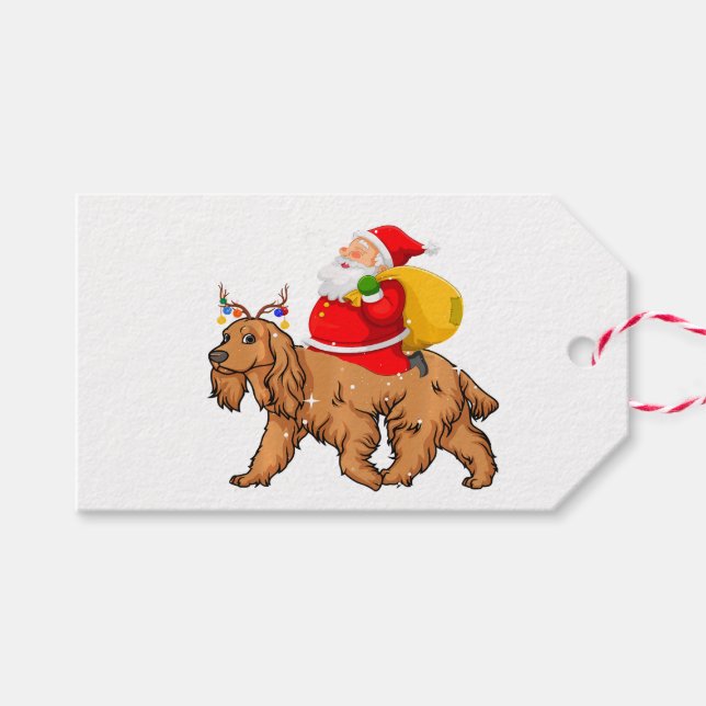Étiquettes-cadeau Funny Père Noël équitation Cocker Spaniel Chien No (Devant (Horizontal))