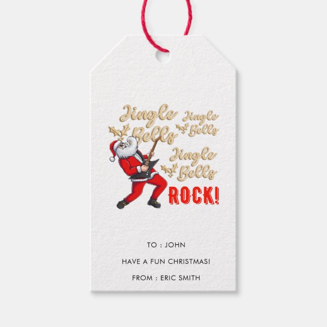Étiquettes-cadeau Funny Père Noël Jouer de la guitare Noël (Devant)