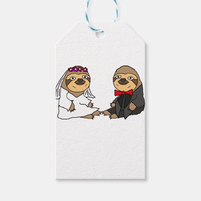 Étiquettes-cadeau Funny Sloth Mariée et Mariage de chambre (Devant)