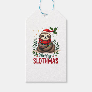 Étiquettes-cadeau Funny Sloth Xmas Lights Merry Slothmas Sloth Chris