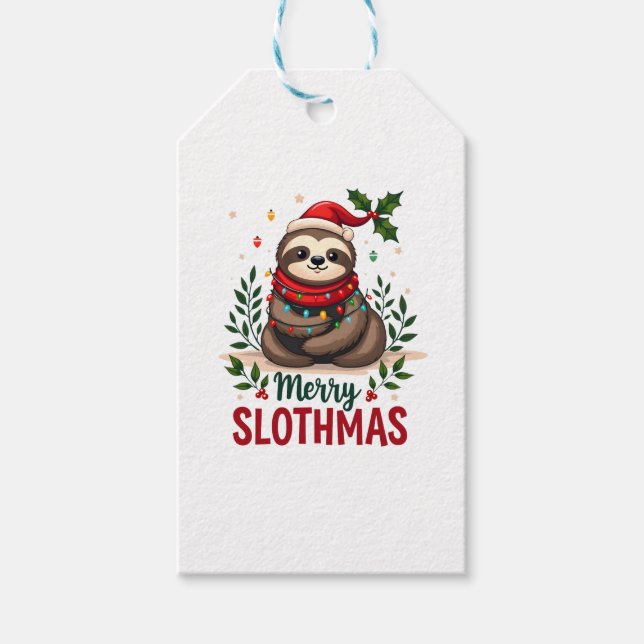 Étiquettes-cadeau Funny Sloth Xmas Lights Merry Slothmas Sloth Chris (Devant)