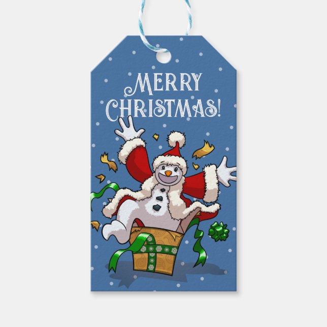 Étiquettes-cadeau Funny Snowman Merry Christmas Surprise Cartoon (Devant)