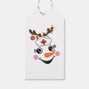 Étiquettes-cadeau Funny Snowman Nurse Face Eyelashes Médaille Noël