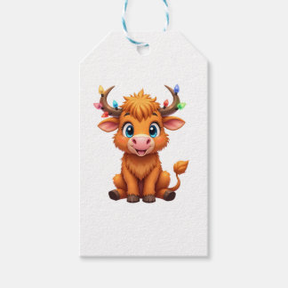 Étiquettes-cadeau Funny Xmas Cow Lights Boys Girls Cute Highland Cow