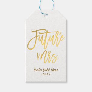 Étiquettes-cadeau Future Mrs. Faux Papier D'or Moderne Écriture Favo