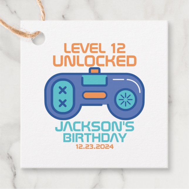 Étiquettes Cadeau Gamer Niveau Jeux Vidéos Déverrouillés Jour de l'a (Devant)