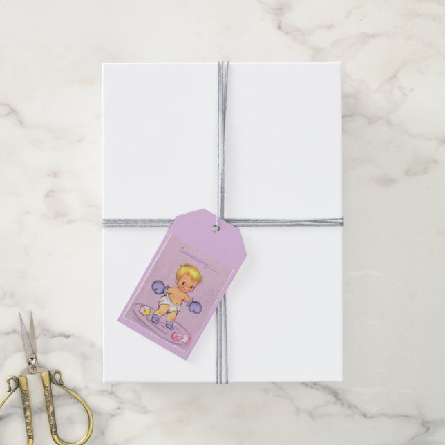 Étiquettes-cadeau Garçon bébé vintage (Avec de la ficelle)