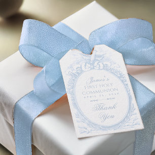 Étiquettes-cadeau Garçon Première Communion Bleu Blanc Vintage Saint