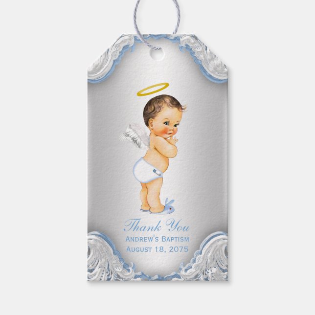 Étiquettes-cadeau Garçons Angel Baptême Merci (Devant)