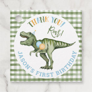 Étiquettes Cadeau Garçons Green Stomp Chomp Roar Dinosaur 1er annive