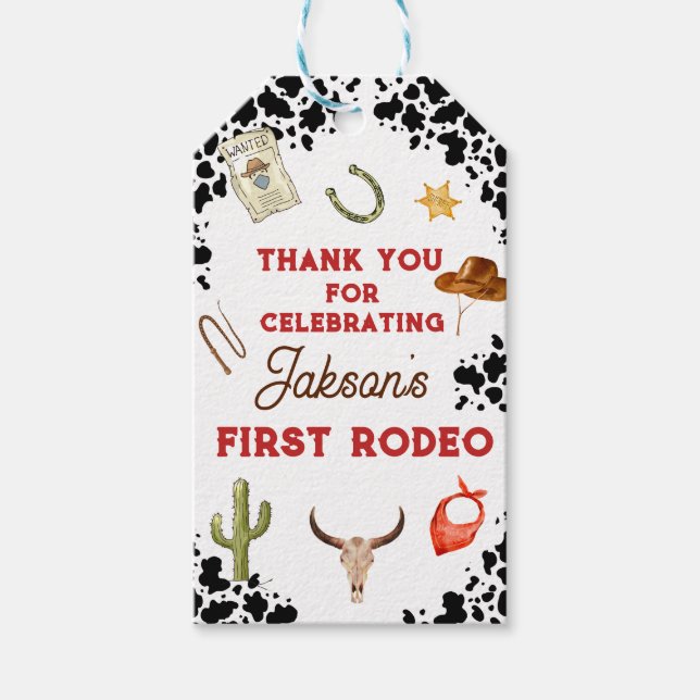 Étiquettes-cadeau Garçons Mon premier rodéo Cowboy 1er anniversaire (Devant)