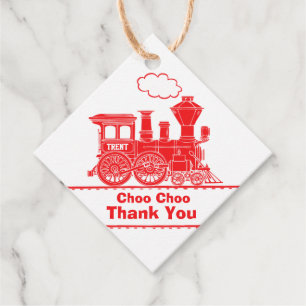 Étiquettes Cadeau Garçons nom âge train loco rouge blanc anniversair