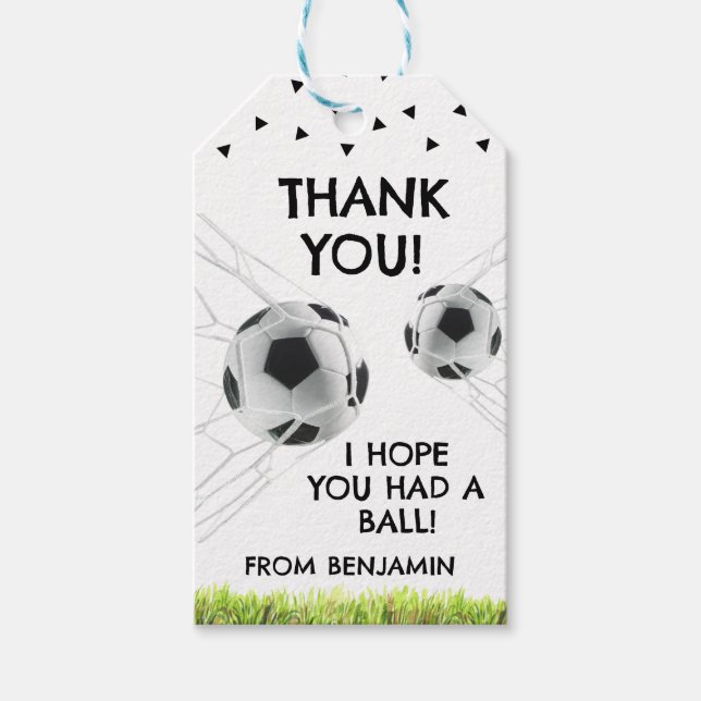 Étiquettes-cadeau Garçons Soccer Sports Merci Anniversaire de enfant (Devant)