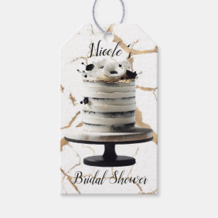 Étiquettes-cadeau Gâteau à étages floral or et noir et blanc pour Ba